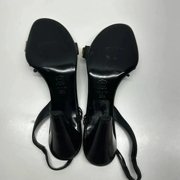 Sebastian Milano High Heels Open Toe Leather Ankle Strap Gold Studded Black 38.5 - Picture 8 of 12